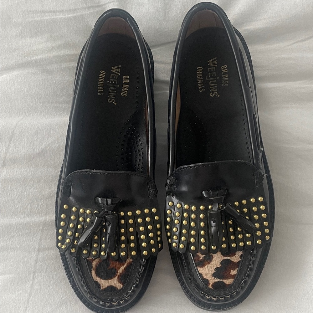 Bass Weejuns Black and Gold Studded Women's Loafers